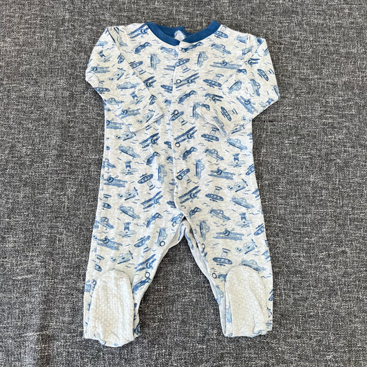 Boys 6-9 Month Grey With Blue Plane Print Sleepsuit