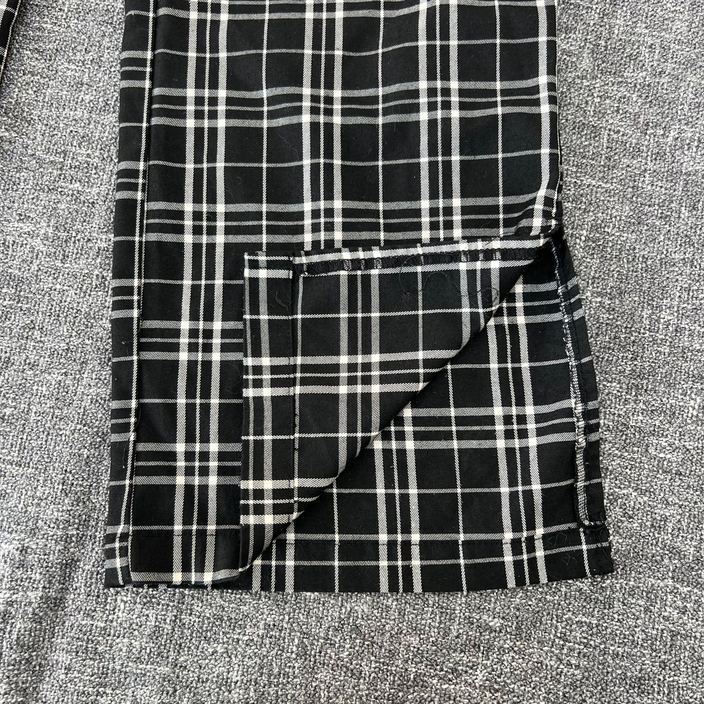 Girls 11-12 Year Black & White Checked High Waist, Straight Leg, Adjustable Waist Trousers