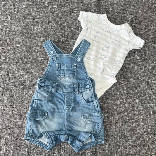 Boys Newborn Summer Dungarees and Short Sleeved Bodysuit Outfit