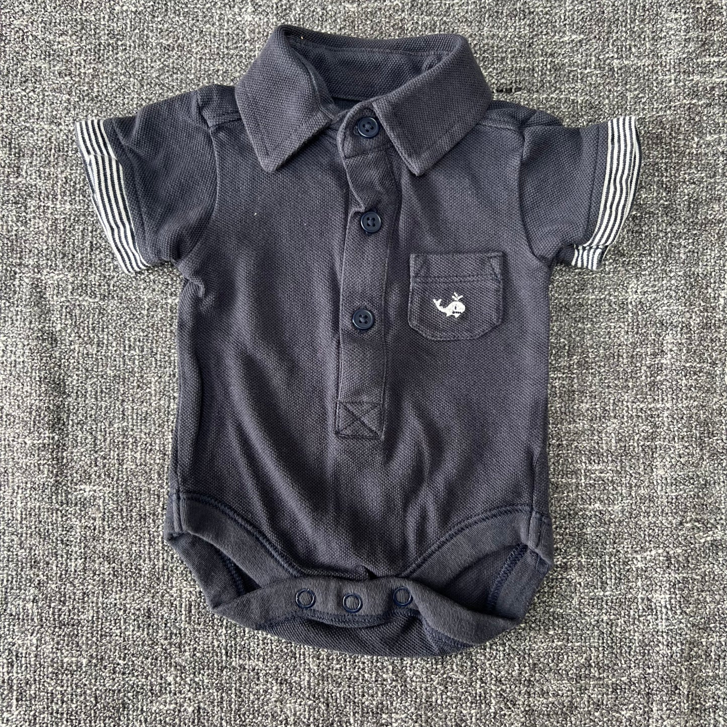 Boys Newborn Navy Collared Short Sleeved Bodysuit