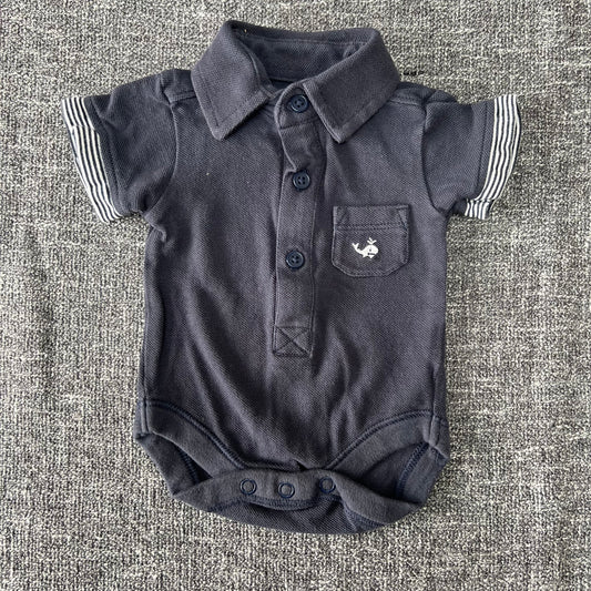 Boys Newborn Navy Collared Short Sleeved Bodysuit