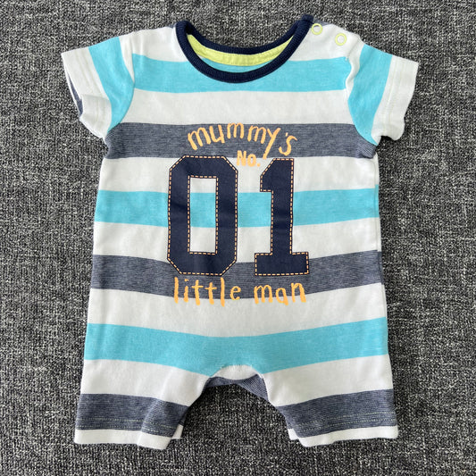 Boys Newborn Blue & White Striped Summer Romper "Mummy's No 1 Little Man"