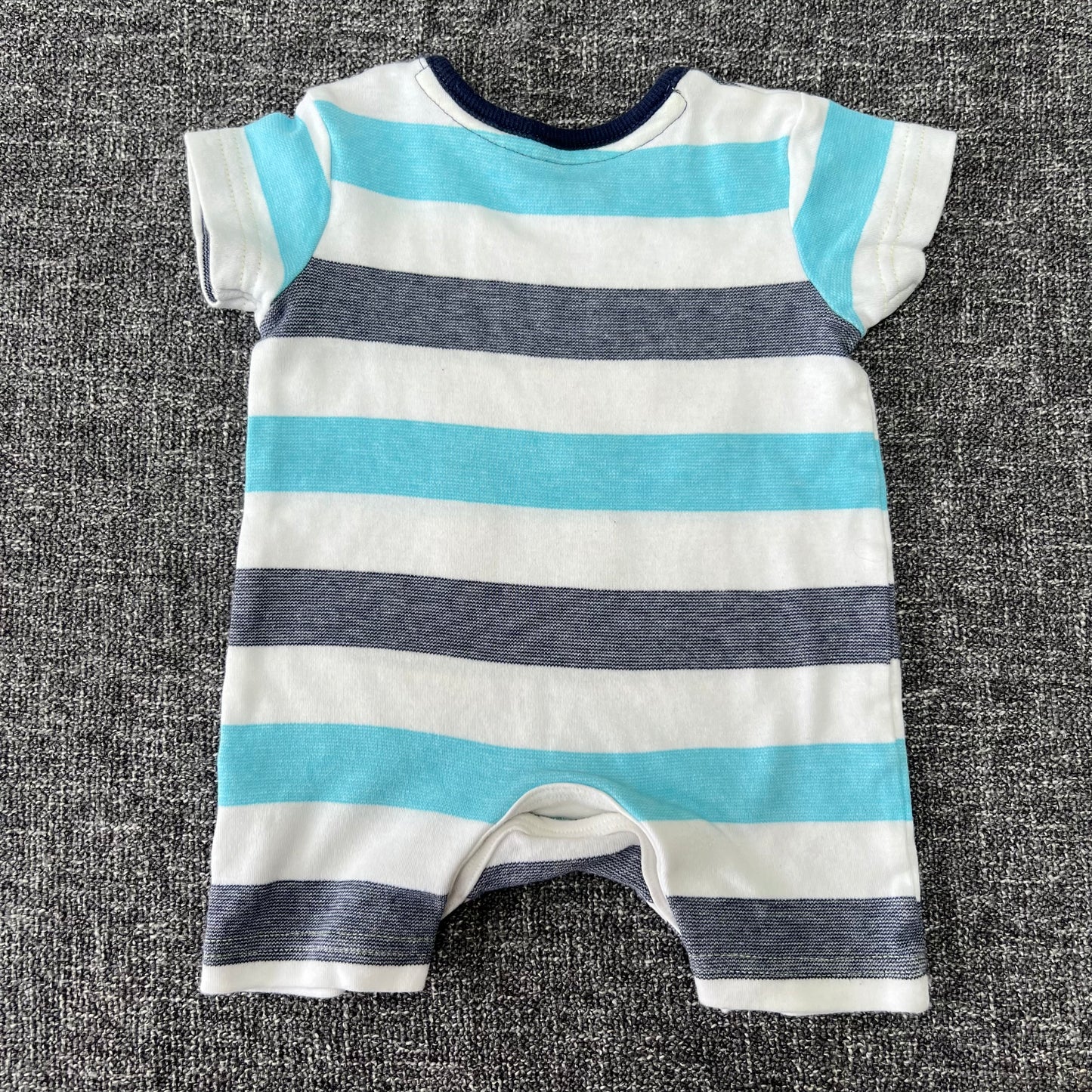 Boys Newborn Blue & White Striped Summer Romper "Mummy's No 1 Little Man"