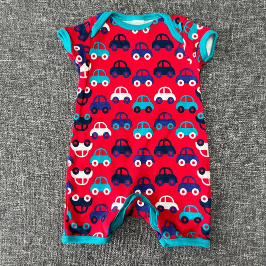 Boys 0-3 Month Red Car Summer Romper