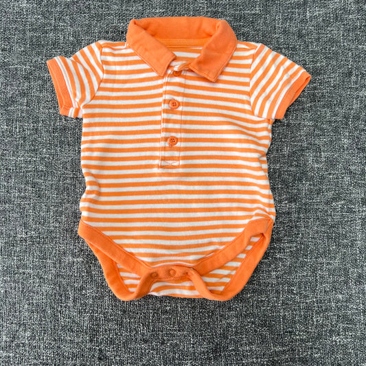 Boys 0-3 Month Collared, striped Short Sleeved Bobysuit