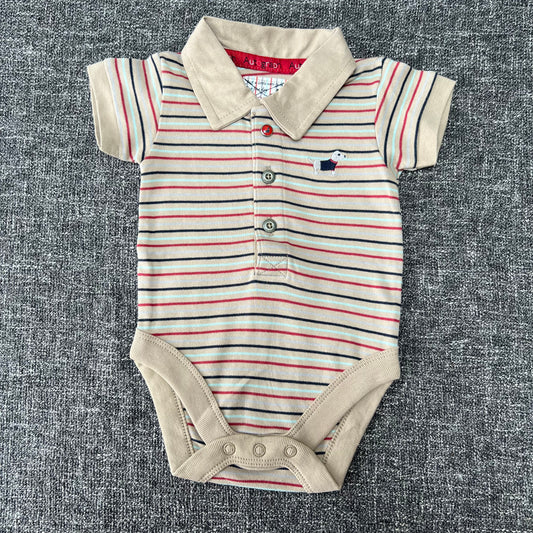 Boys 0-3 Month Striped Collared Short Sleeved Bodysuit