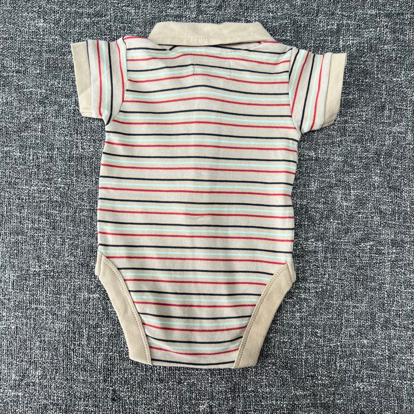 Boys 0-3 Month Striped Collared Short Sleeved Bodysuit