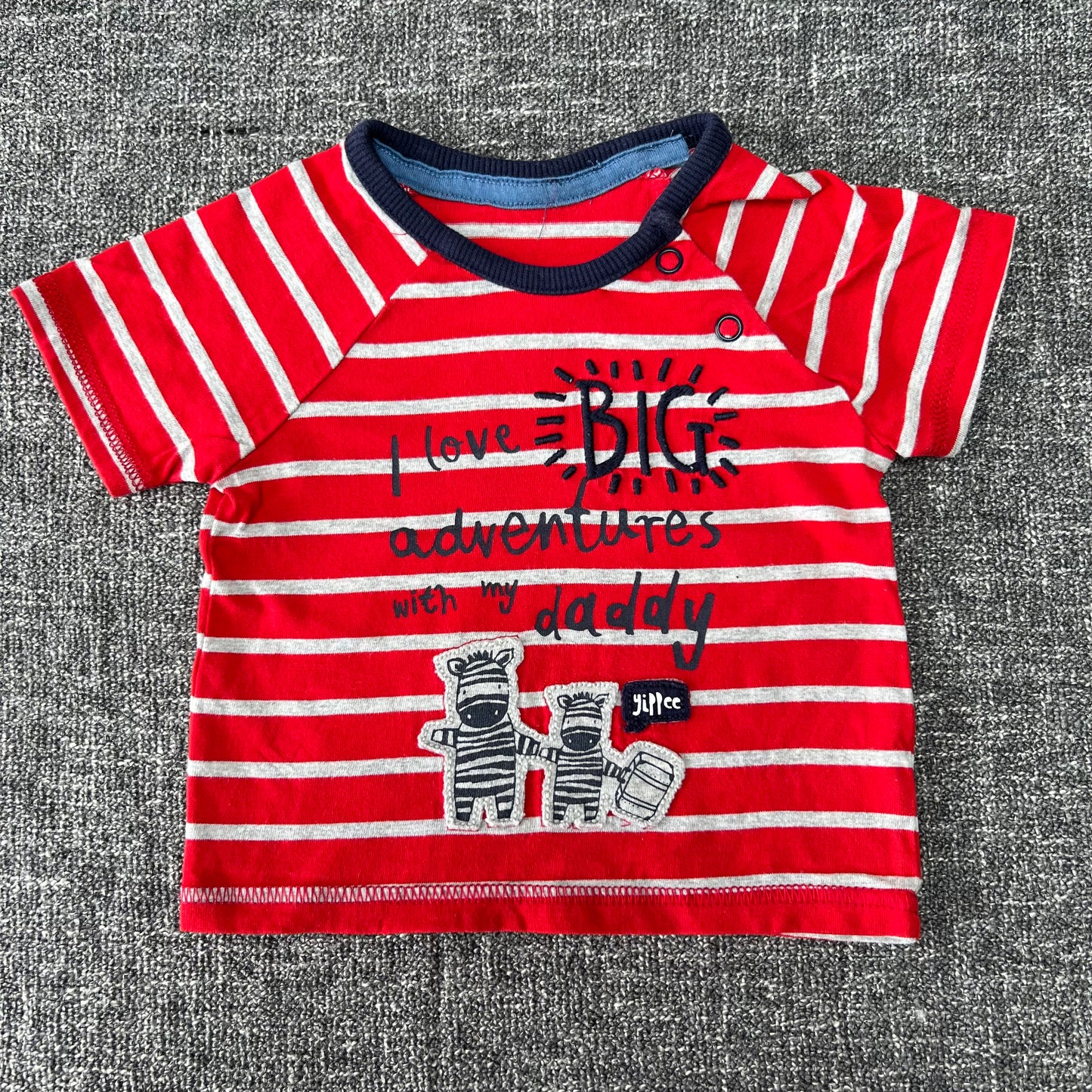 Boys 0-3 Month Red & Grey Striped T-shirt