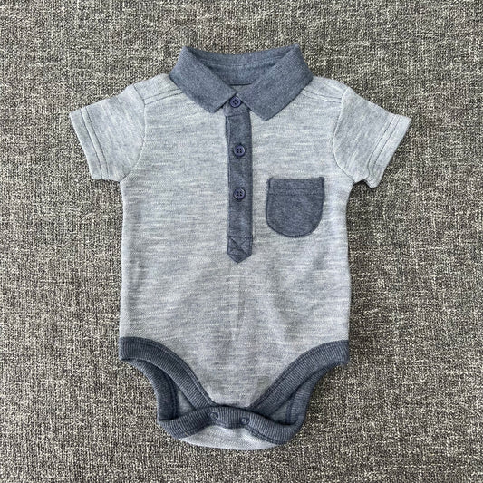 Boys 0-3 Month Short Sleeved Polo Bodysuit.