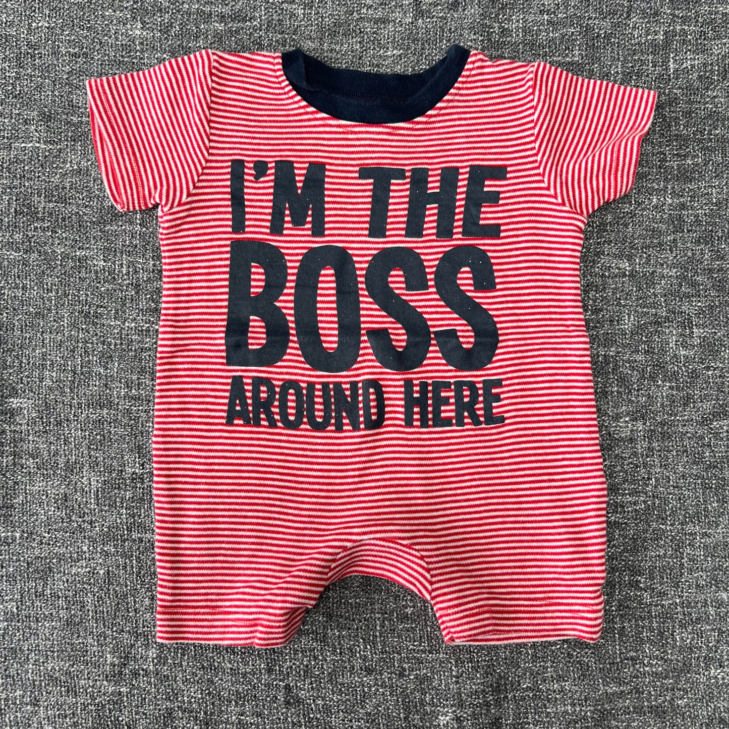 Boys 0-3 Month "I'm The Boss Around Here" Striped Summer Romper