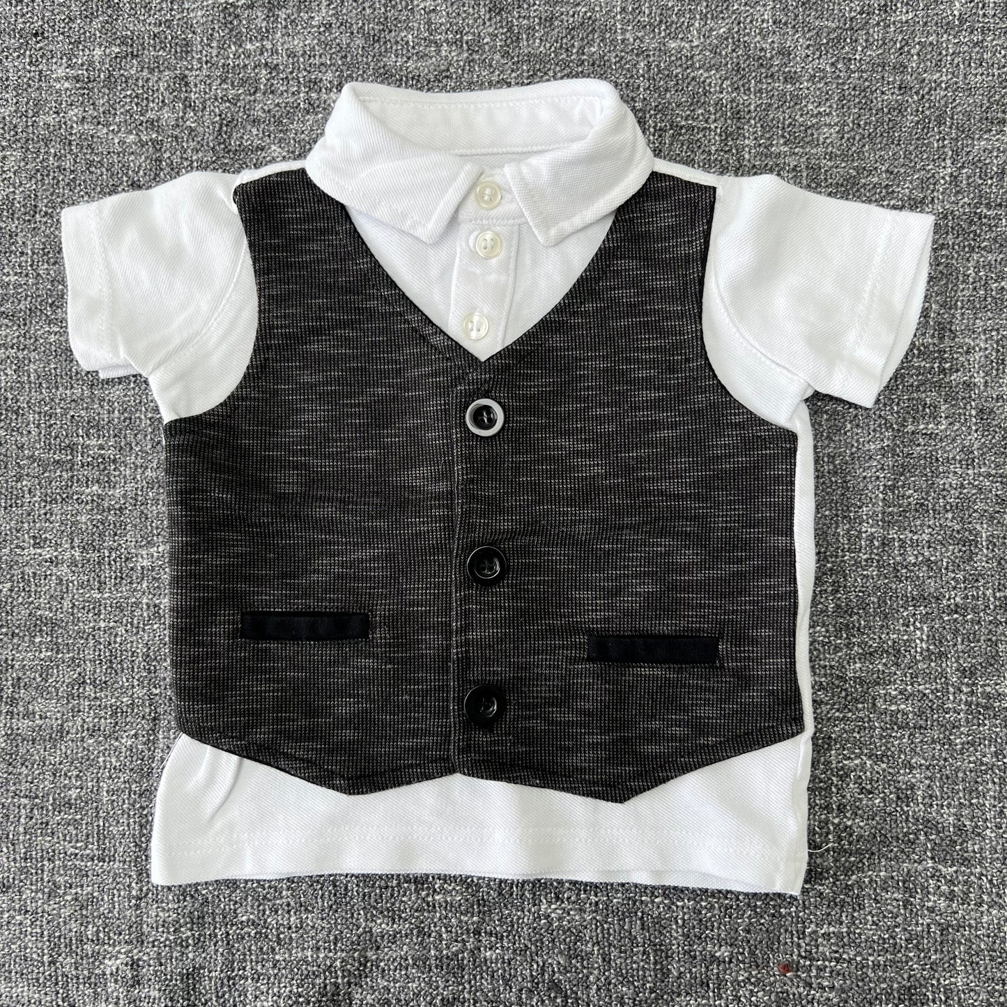 Boys 0-3 Month Waistcoat Fronted Short Sleeved Polo Shirt