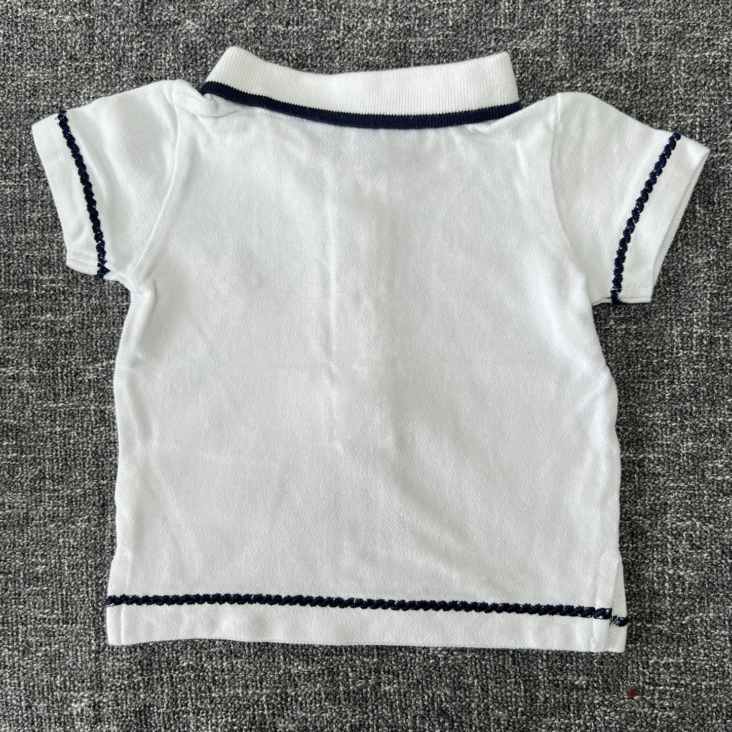 Boys 0-3 Month White and Blue Short Sleeved Polo Shirt