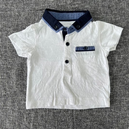 Boys 0-3 Month White Short Sleeved Polo Shirt