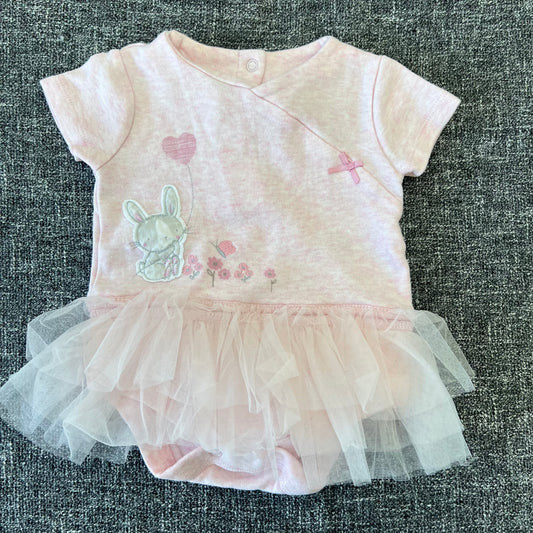 Girls 0-3 Month Summer Bodysuit Tutu Dress with Bunny.