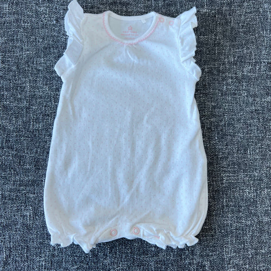 Girls 0-3 Month White And Pink Spot Summer Romper