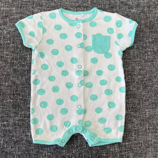 Girls 0-3 Month White with Turquoise Spot Summer Romper