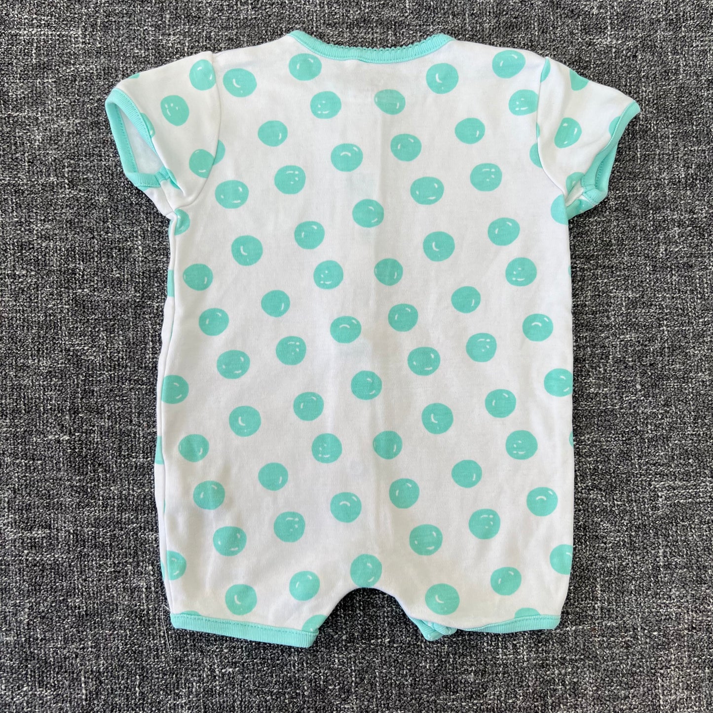 Girls 0-3 Month White with Turquoise Spot Summer Romper