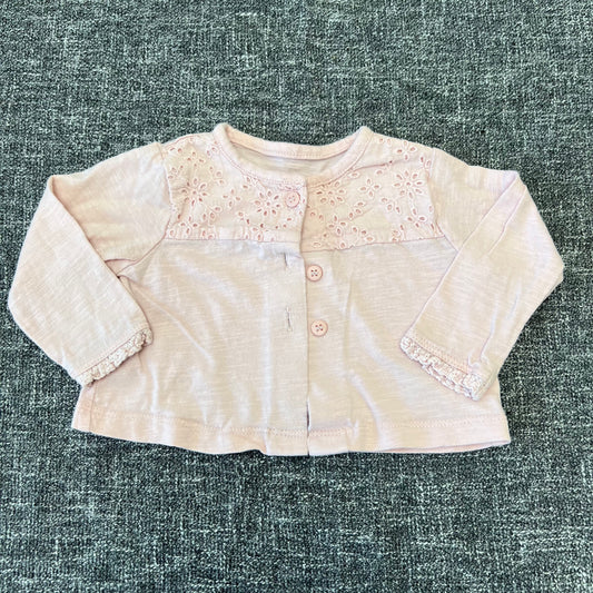 Girls 0-3 Month Pink Cardigan With Embroidery