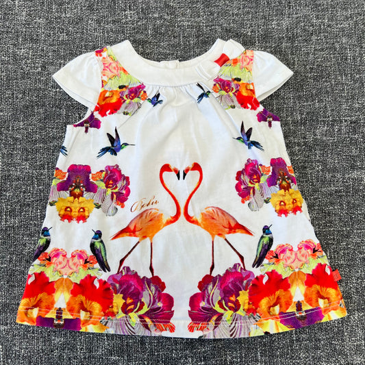 Girls 0-3 Month Summer Dress With Flowers & Birds