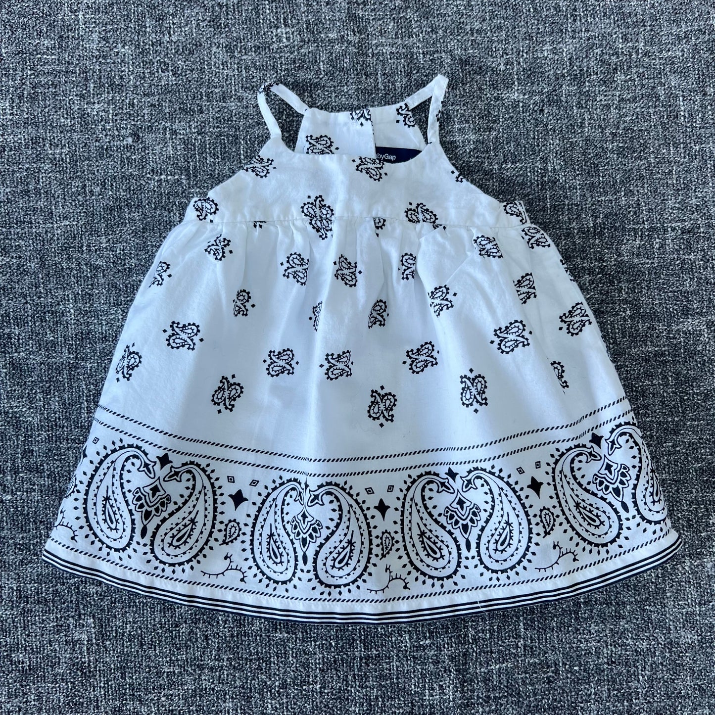 Girls 0-3 Month White and Blue Paisley Patterned Summer Top