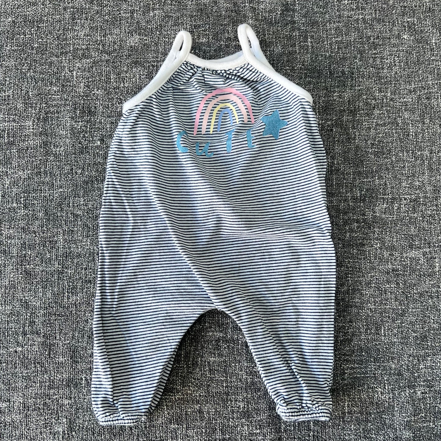 Girls 0-3 Month "Cute" Striped Summer Romper