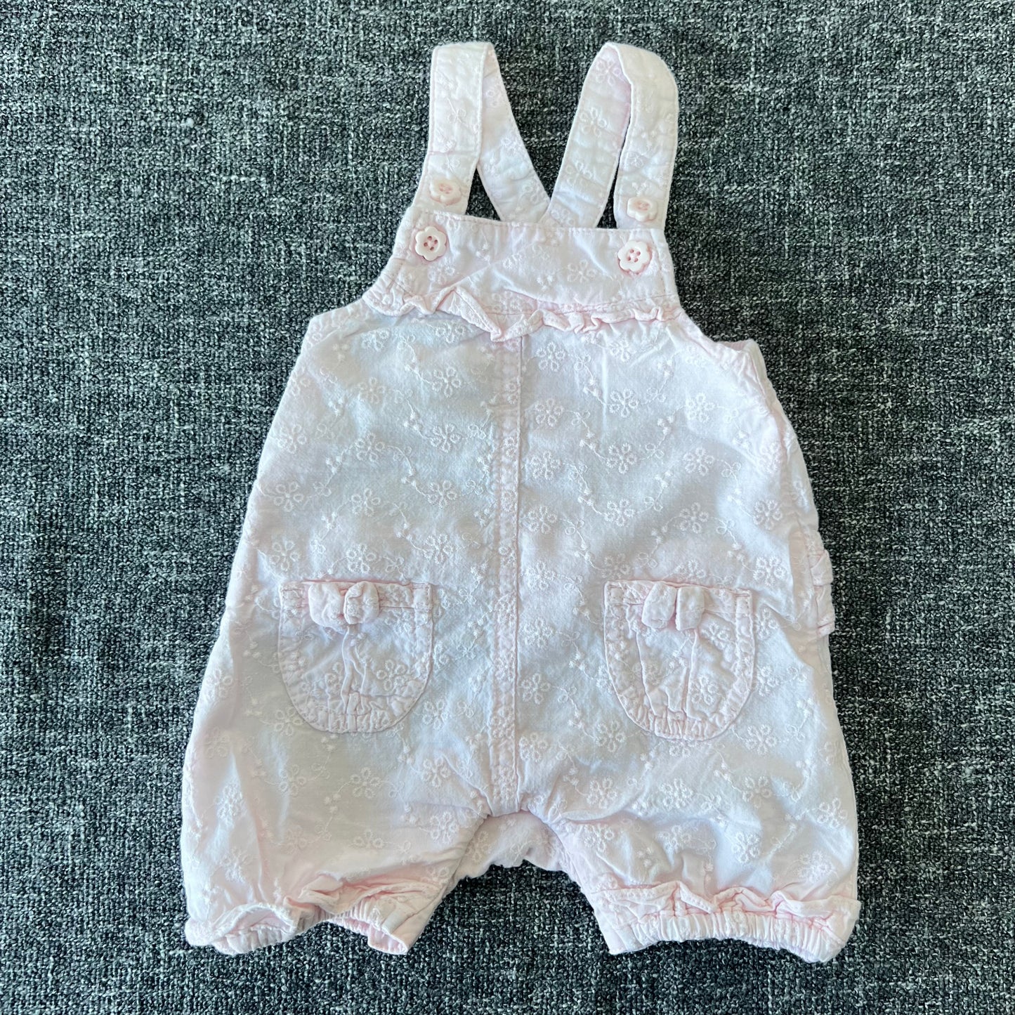 Girls 0-3 Month Light Pink Embroidered Summer Dungarees