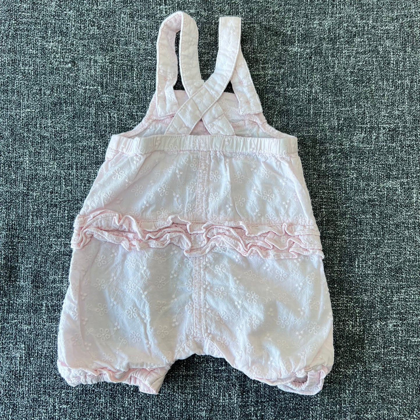 Girls 0-3 Month Light Pink Embroidered Summer Dungarees