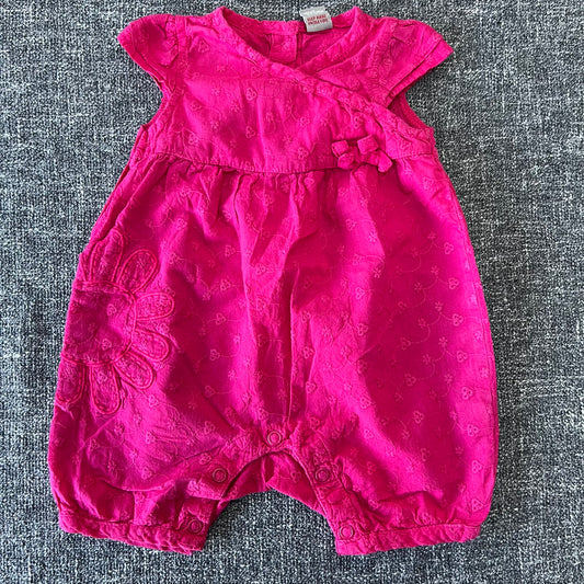 Girls 0-3 Month Pink Summer Romper White Flower Embroidery