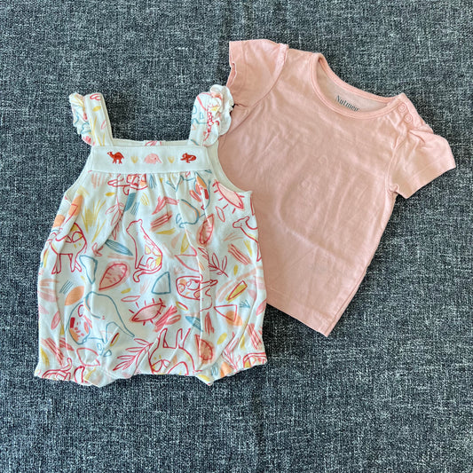 Girls 0-3 Month Summer Romper And T-shirt Outfit