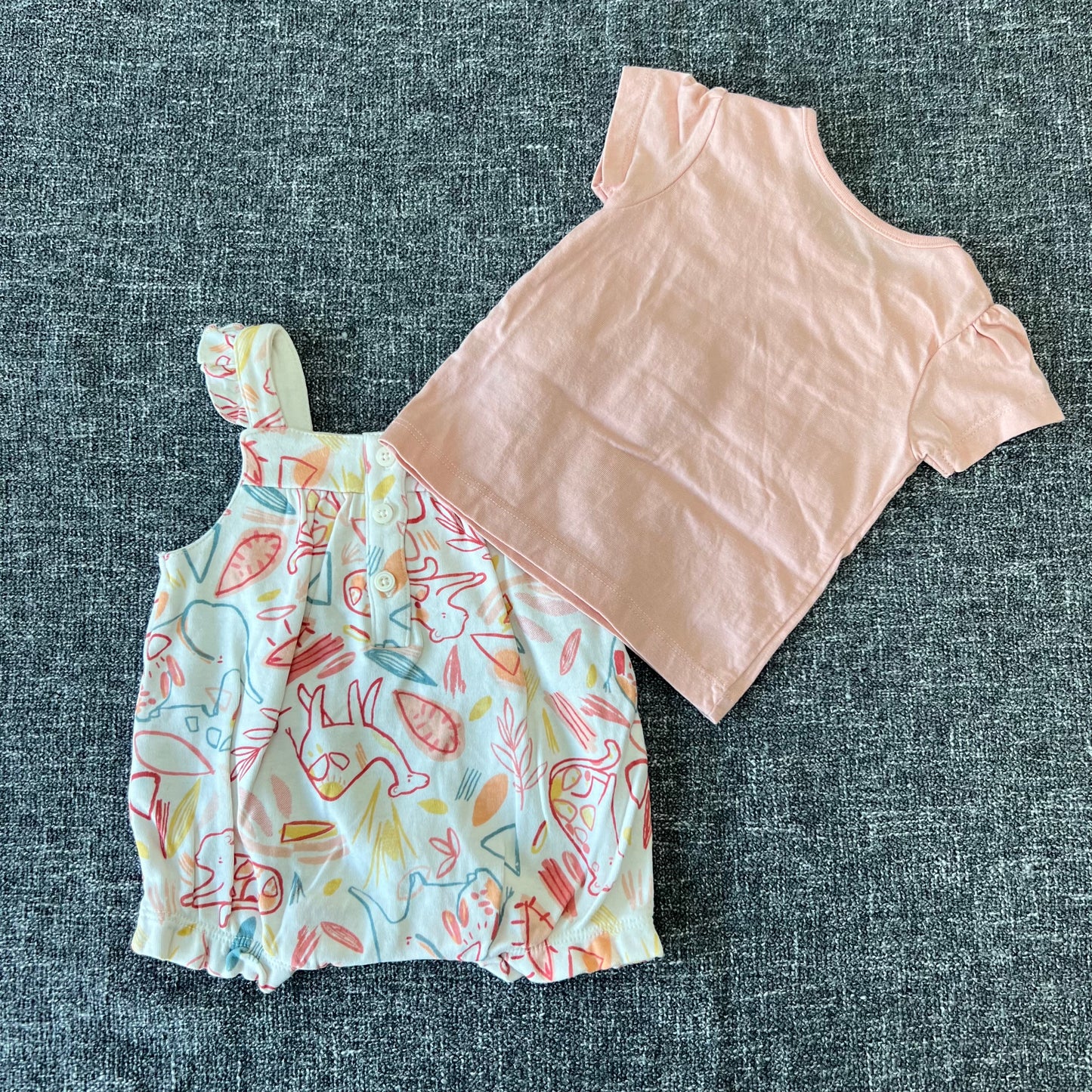 Girls 0-3 Month Summer Romper And T-shirt Outfit