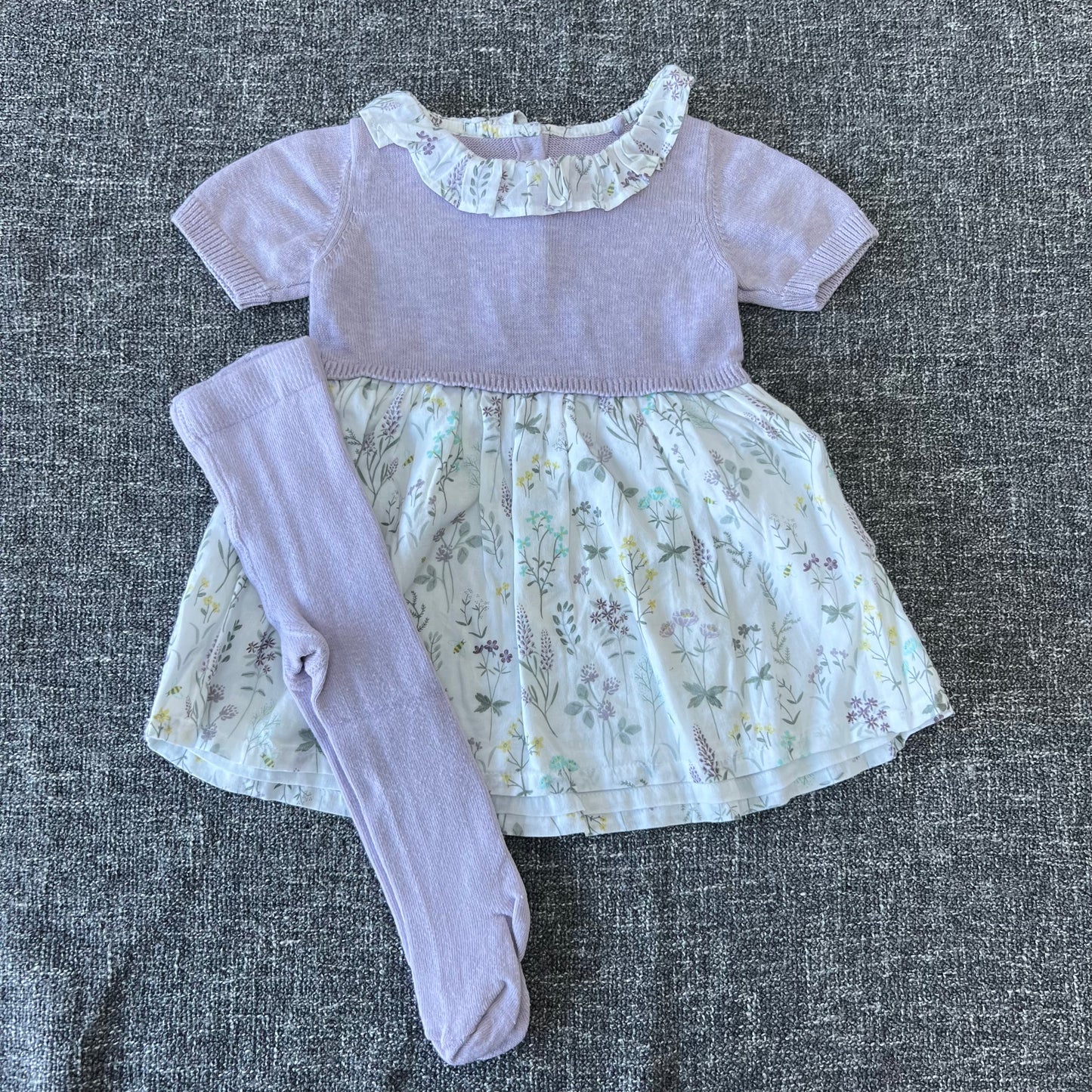 Girls 0-3 Month Floral Print Summer Dress and Tights Outfit