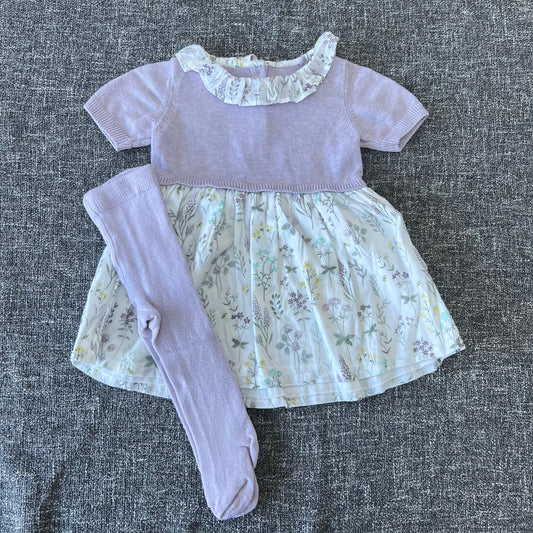 Girls 0-3 Month Floral Print Summer Dress and Tights Outfit