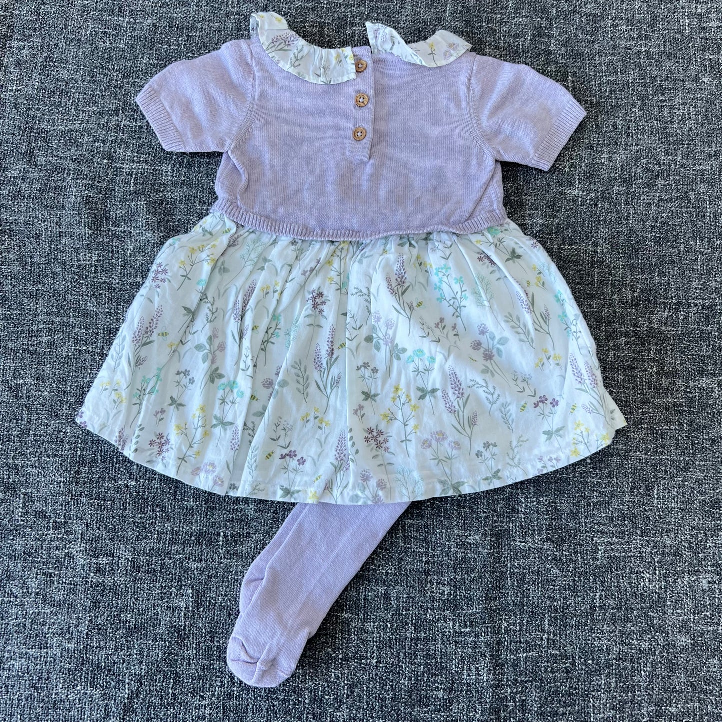 Girls 0-3 Month Floral Print Summer Dress and Tights Outfit