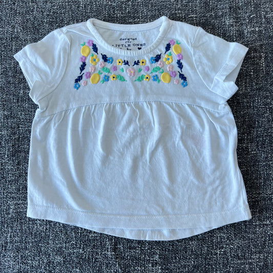 Girls 0-3 Month White Floral T-shirt