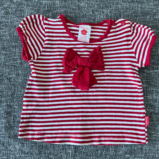 Girls 0-3 Month Red & White Striped T-shirt With Bow