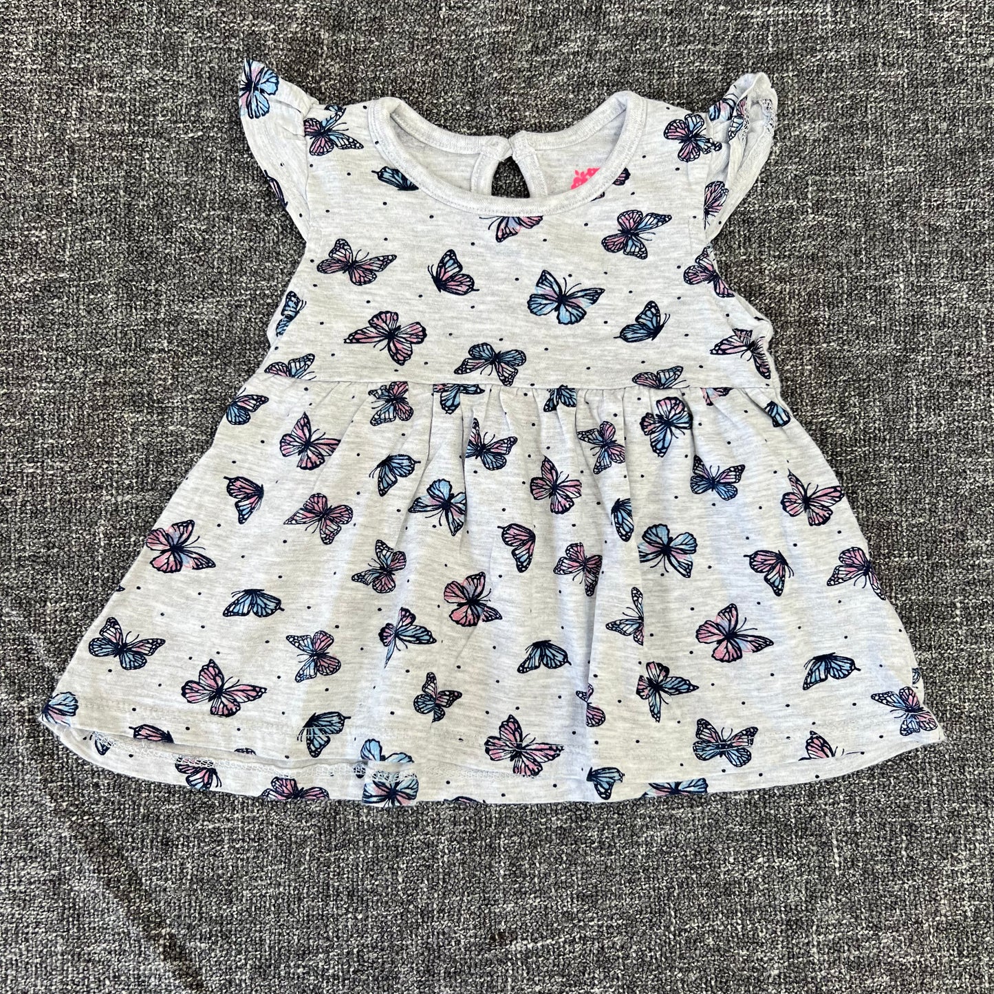 Girls 0-3 Month Grey Butterfly Summer Dress