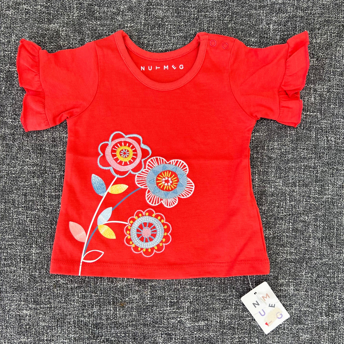 Girls 0-3 Month T-shirt Embroidered With Flowers NEW