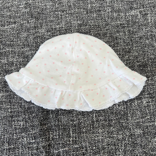 Girls 0-3 Month White with Pink Dots Sun Hat