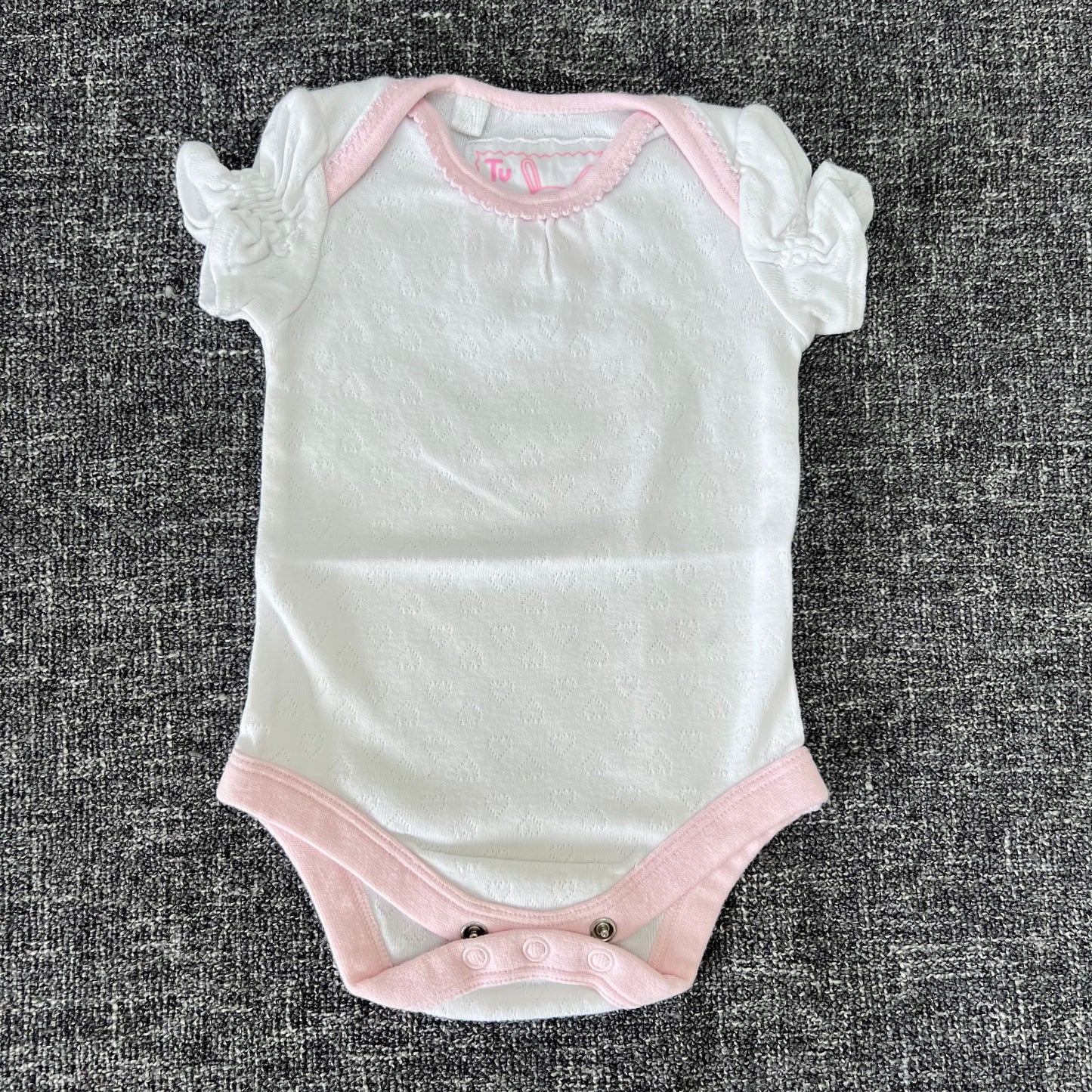 Girls 0-3 Month White and Pink Short Sleeved Bodysuit