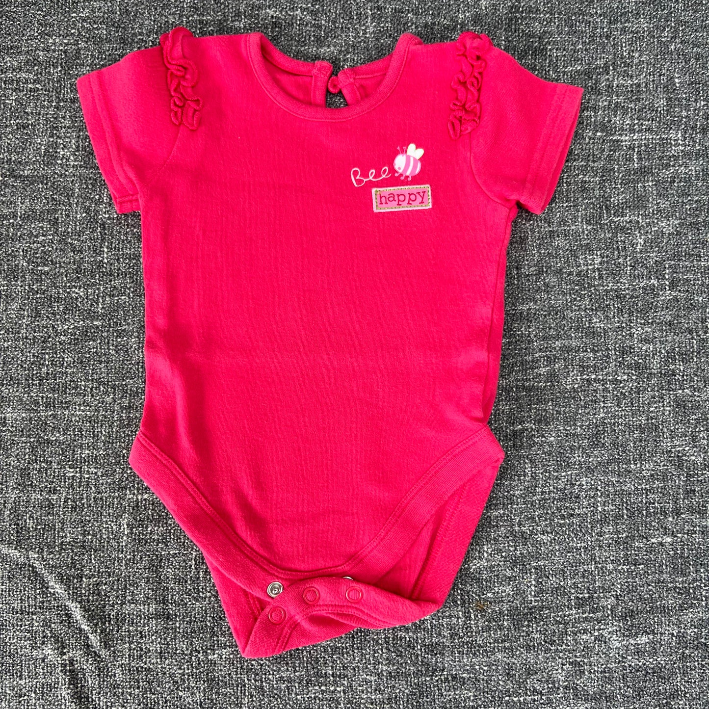 Girls 0-3 Month "Bee Happy" Pink Short Sleeved Bodysuit