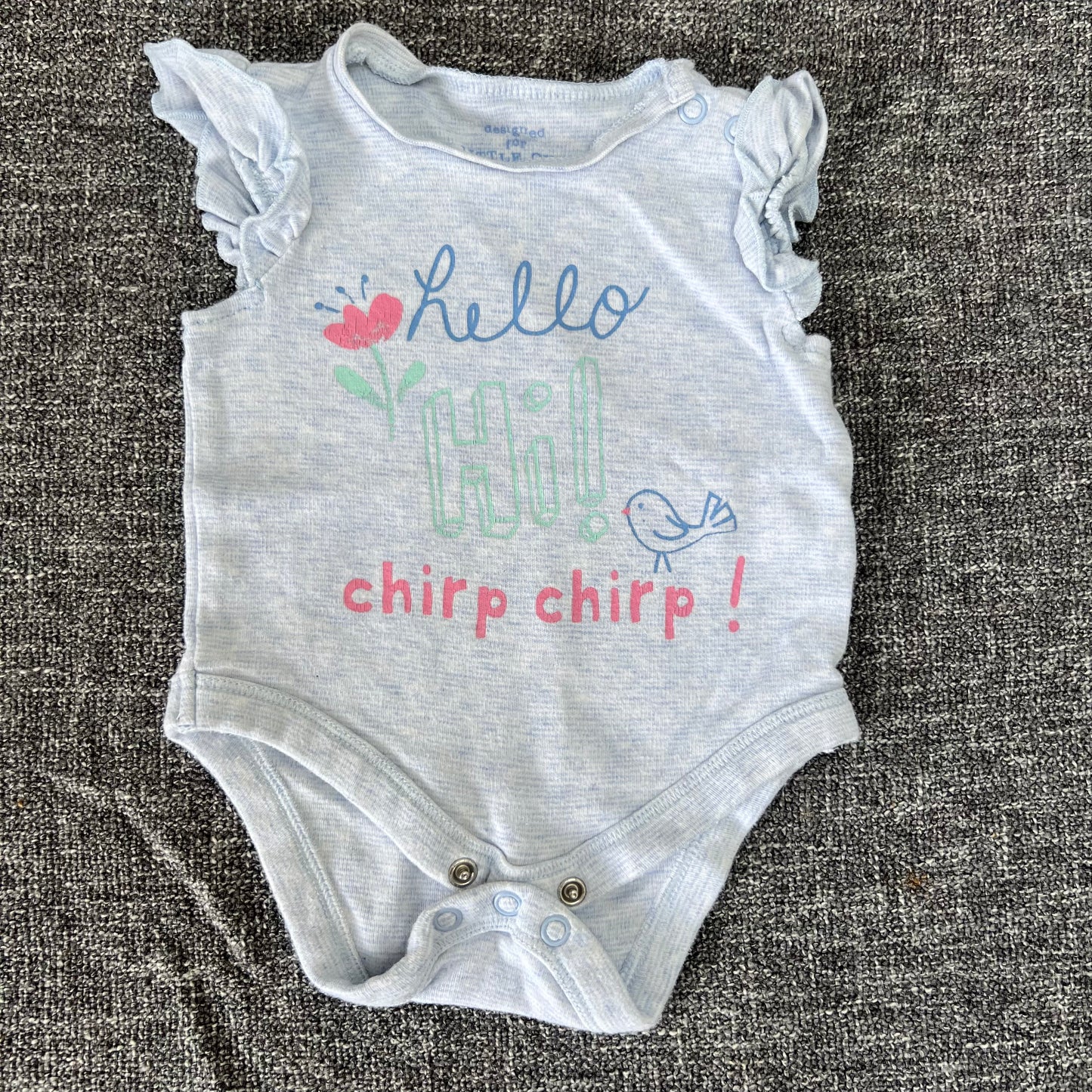 Girls 0-3 Month "Hello Hi! Chirp Chirp" Short Sleeved Bodysuit