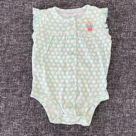 Girls 0-3 Month Green & White Spotted Sleeveless Bodysuit