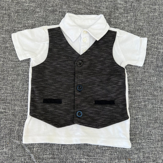 Boys 3-6 Month White Polo Shirt with Waistcoat Front