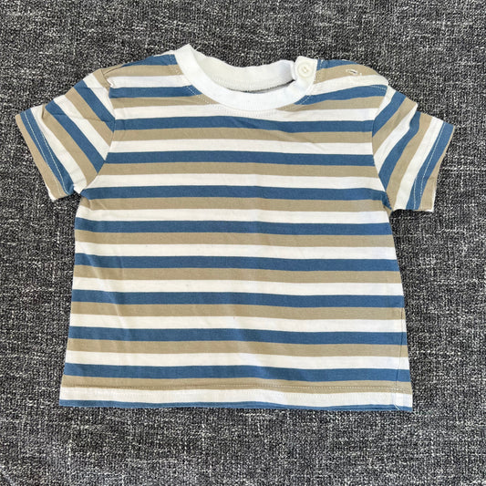 Boys 3-6 Month Blue, Beige & Cream Striped T-shirt