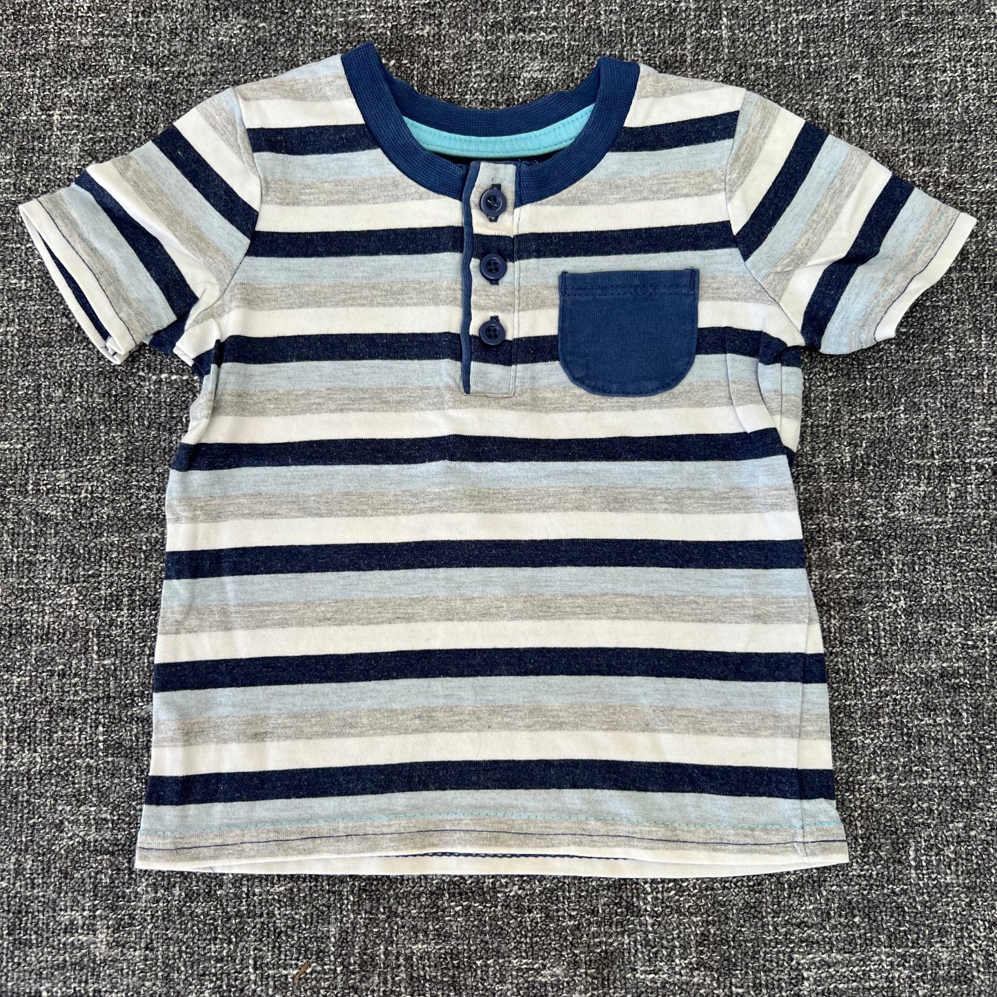 Boys 6-9 Month Blue, White & Grey Striped T-shirt