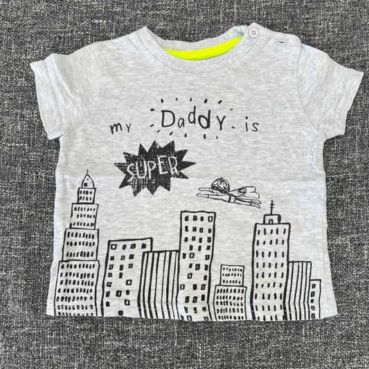 Boys 3-6 Month "My Daddy is SUPER" Grey T-shirt