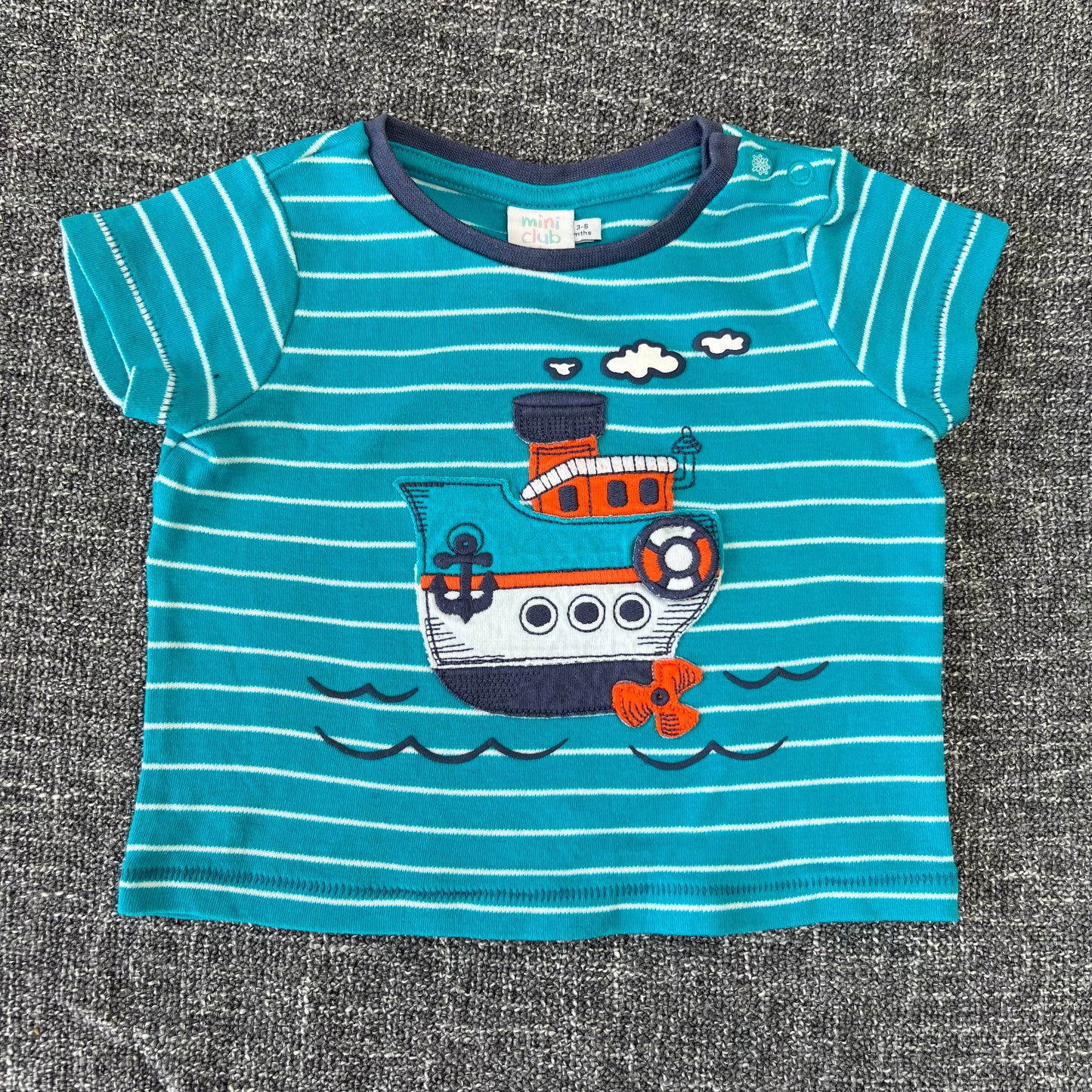 Boys 3-6 Month Turquoise & White Striped Boat T-shirt