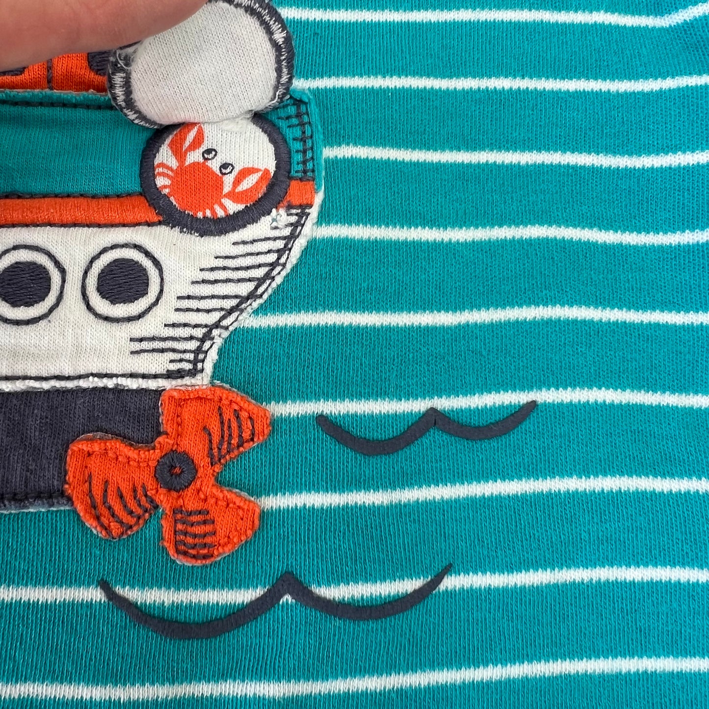 Boys 3-6 Month Turquoise & White Striped Boat T-shirt