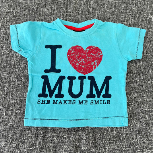 Boys 3-6 Month Blue "I Love Mum She Makes Me Smile" T-shirt