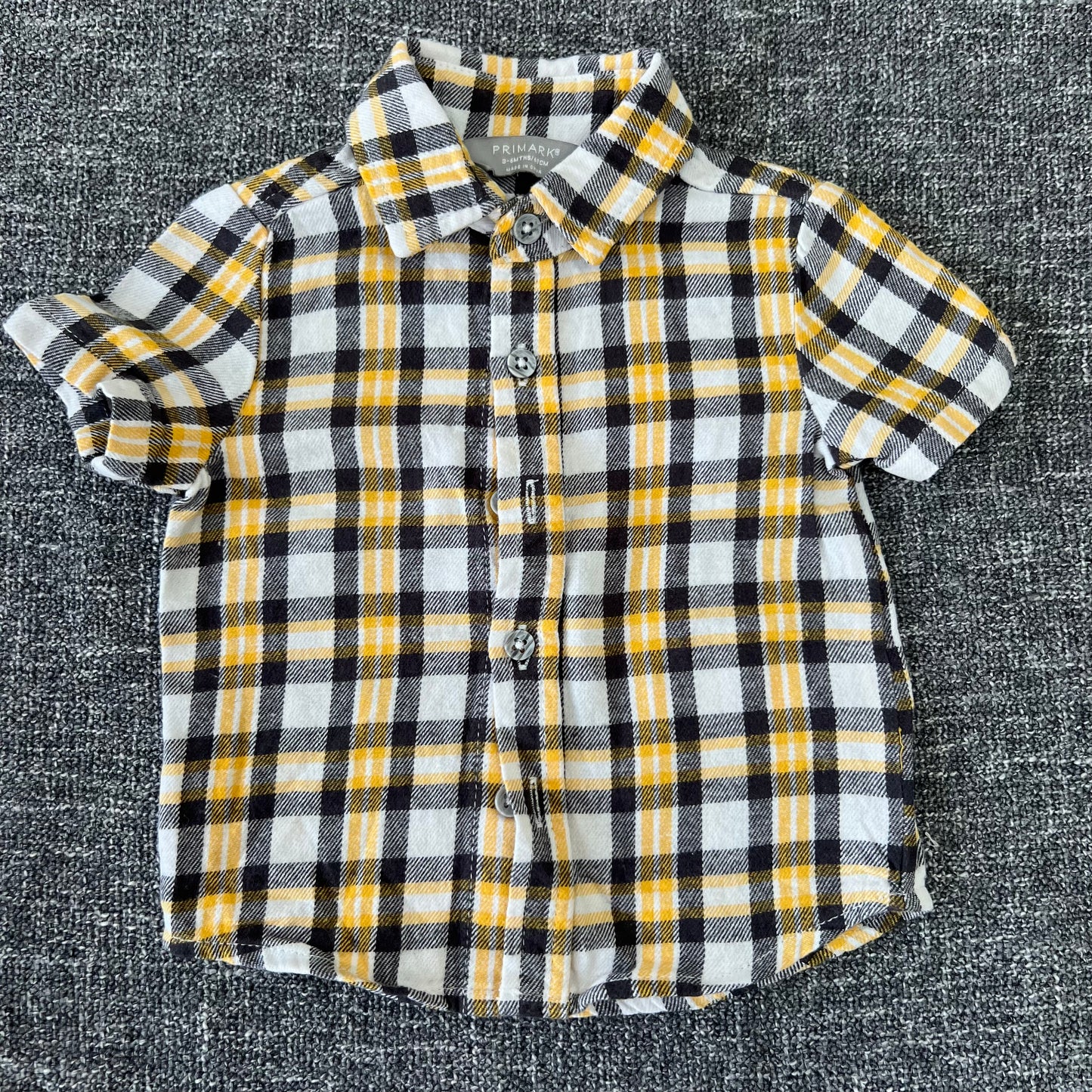 Boys 3-6 Month Black, White & Yellow Checked Short Sleeved Shirt